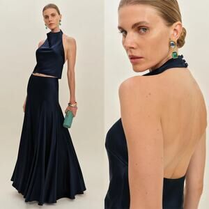 Reformation Sera Silk Two Piece Navy